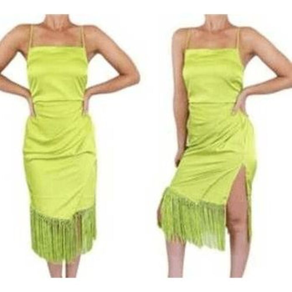 Rachel Zoe Neon Lime Fringe Slip Skirt Set